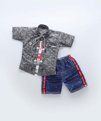 Shirazi Kids Boys Casual Shirt Shorts(GREY)