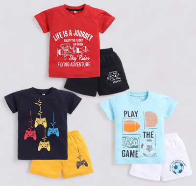 carrydreams Boys Casual T-shirt Shorts(NAVYBLUE_RED_SEAGREEN)