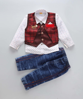 Flipkids Baby Boys & Baby Girls Casual Shirt Shirt, Jeans(Maroon)