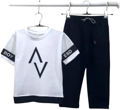 KYCLOTHING Boys Casual T-shirt Pant(Black & White)