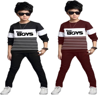 DRUZZEE Boys Casual Sweatshirt Pant(Black-Maroon)