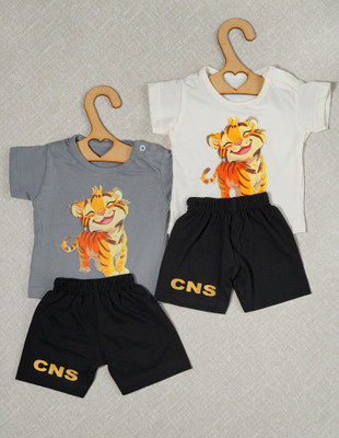 craze n stitch Baby Boys Casual T-shirt Pant(GREY AND CREAM)