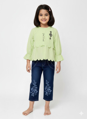 Girijesh Singh Girls Party(Festive) Top Jeans(Green)