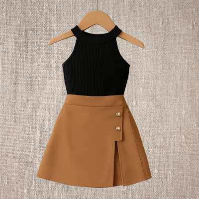 RIYANSHI Girls Casual Top Skirt(Black, Brown)
