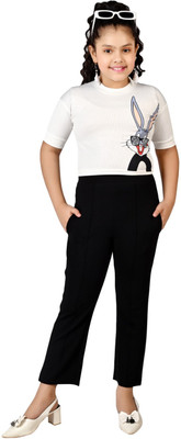 Belvik Women Printed Black, White Top & Pyjama Set