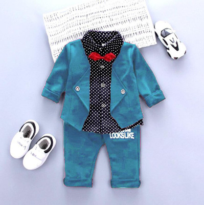 GARUDA CREATION Baby Boys & Baby Girls Party(Festive) Blazer Pant, Bow Tie, Shirt(SKY)