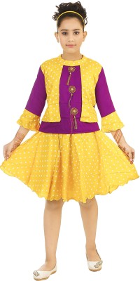 ANG FASHION Girls Party(Festive) Top Skirt(Purple)