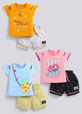 Mars Infiniti Baby Girls Casual Top Capri(Blue, Pink, Mustard)