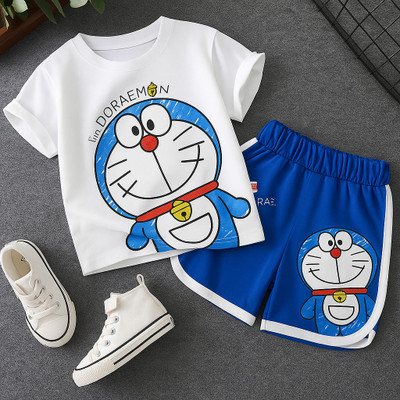 POocOkiDs Boys & Girls Casual T-shirt Shorts(White, Blue)