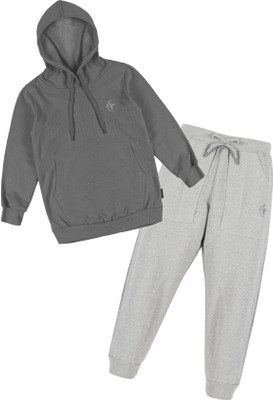 KiddoPanti Boys Casual Sweatshirt Track Pants(Charcoal Grey & Grey Melange)