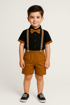 Zobzee Baby Boys & Baby Girls Party(Festive) Shirt Shirt, Shorts, Belt(Khakhi)