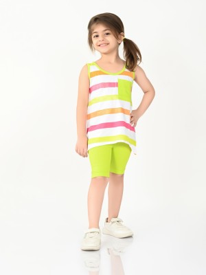 BONKIDS Girls Casual T-shirt Legging(Multicolor/Florescent green)