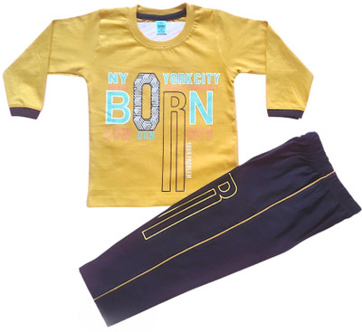 SANIKIDSWEAR Baby Boys & Baby Girls Casual T-shirt Pant(YELLOW)