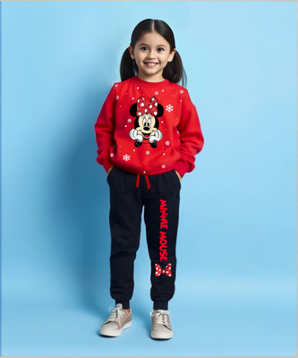 DISNEY BY MISS & CHIEF Girls Minnie Casual T-shirt Track Pants(Red, Black)