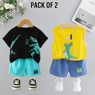 SRP COLLECTION Baby Boys & Baby Girls Casual T-shirt Shorts(BLACK,YELLOW)