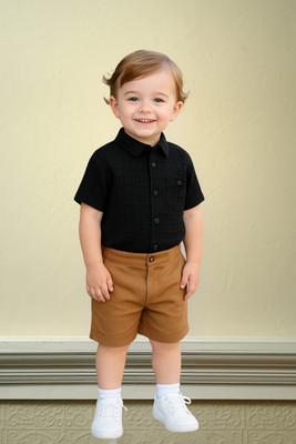 KRIYU CREATION Boys Dora Casual Shirt Shorts(BLACK, KHAKHI)