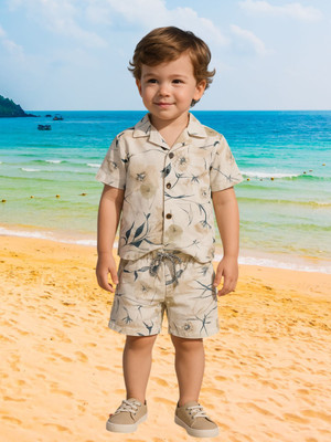 FASHION GRAB Boys Casual Shirt Shorts(Yellow)