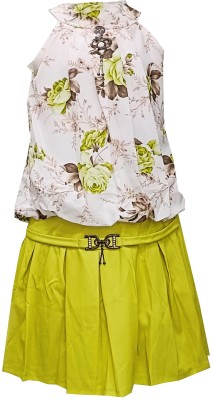 CLOTH ADDA Girls Party(Festive) Top Skirt(Green)