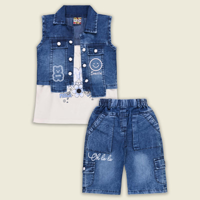 Wishkaro Girls Casual Top Shorts(Navy Blue)