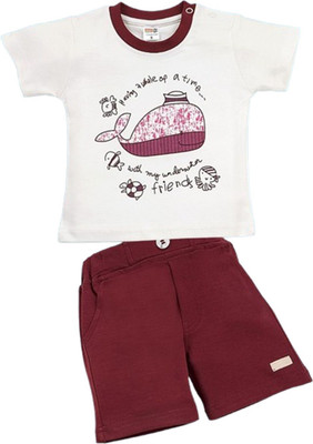 Pompidou Baby Boys Casual T-shirt Pant(Maroon)