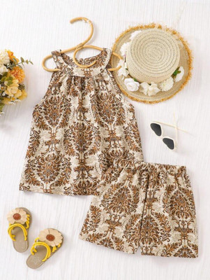 ROUNAKFASHION Girls Casual Top Pant(Brown)