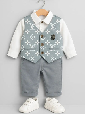 wah mayur Baby Boys Party(Festive) Waistcoat Shirt, Pant(Grey)