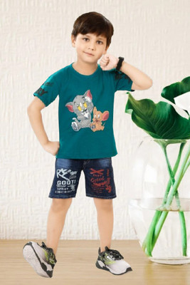 LUCII Boys Casual T-shirt Shorts(Blue Quite Tom & Jery)