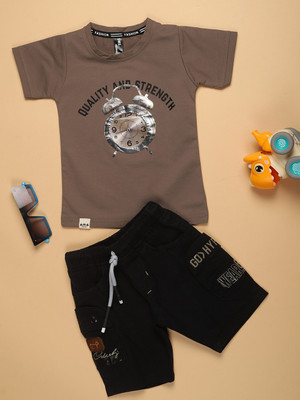 V-MART Boys Casual T-shirt Shorts(Brown)