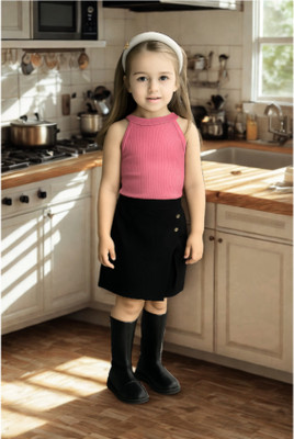 RIYANSHI Girls Casual Top Shorts(Pink, Black)