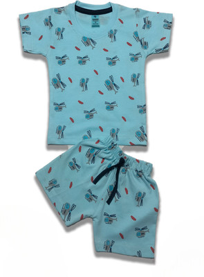 SANIKIDSWEAR Baby Boys & Baby Girls Casual T-shirt Shorts(LIGHT SKY)