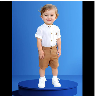 Riyannshi Boys Casual Shirt Pant(Brown)
