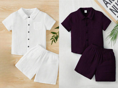 Indian Tulip Boys Party(Festive) Shirt Shorts(WHITE & WINE)