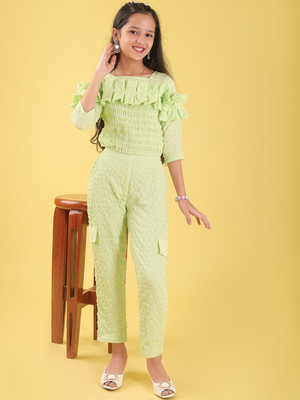 Miss & Chief Girls Casual Top Pant(Green)