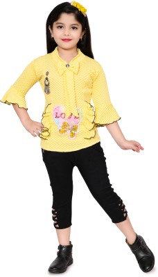 aslife fashion Baby Girls Party(Festive) Top Pant(Yellow)