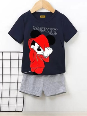 Mimmy Kids Baby Boys Casual T-shirt Trouser(Navy Grey 1)
