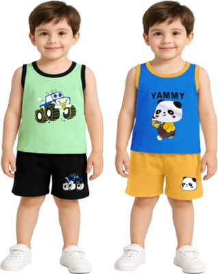 PY PINKYOU Baby Boys Casual T-shirt Shorts(LIGHTGREEN-ROYALBLUE)
