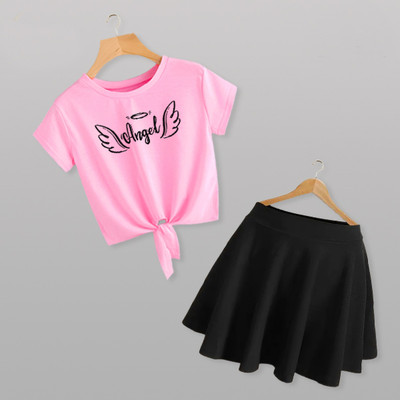 Shree shyam enterprises Girls Casual Top Skirt(Pink and Black)