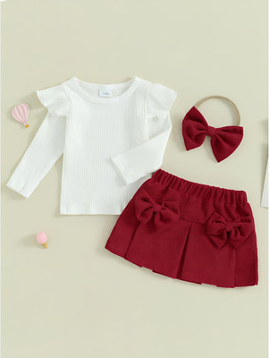 Kid Clouds Girls Casual Top Skirt, Hairband(MAROON)