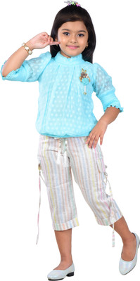 Worton Fashion Baby Girls Party(Festive) Top Capri(Sea Green)