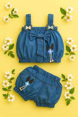 zam zam fashion Baby Girls Casual Top Shorts(NAVY BLUE)