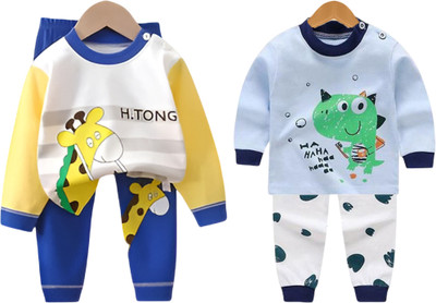 HDKFASHION Baby Boys & Baby Girls Casual T-shirt Pyjama(Royal Blue and Water Blue)