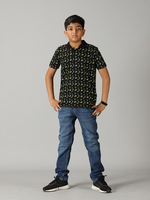KiddoPanti Boys Casual T-shirt Jeans(Black & Md Blue)