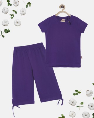 SINI MINI Girls Casual Top Trouser(Purple)