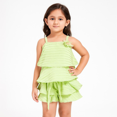 Girijesh Singh Girls Party(Festive) Top Skirt(Green)