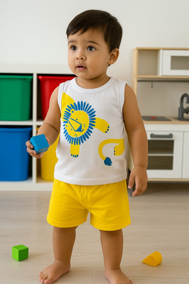 Piku Store Baby Boys & Baby Girls Casual T-shirt Shorts(White, Yellow)
