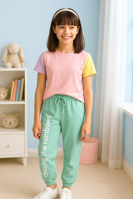 Bubble Berry Baby Girls Casual T-shirt Trouser(Pink & Green)