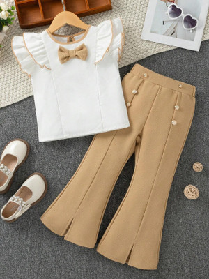 COLLECTIONKINGS Girls Casual Top Pant(Beige)