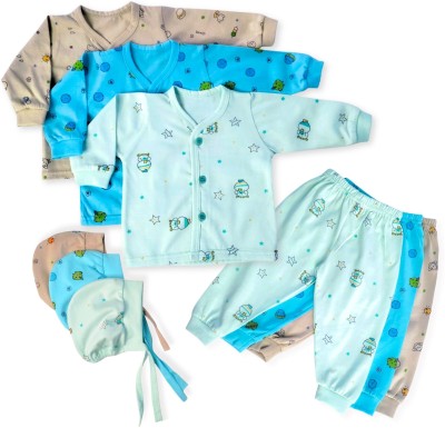 LIl Shark Baby Boys & Baby Girls Casual Pyjama Cap, T-shirt(Light Blue, blue, brown)