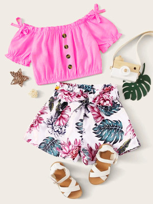 BHOOLKU Baby Girls Party(Festive) Top Shorts(Pink)