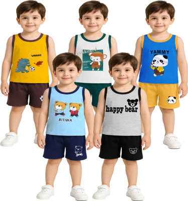 PY PINKYOU Baby Boys Casual T-shirt Shorts(Mustard-White-Royal-Water Blue-Grey)